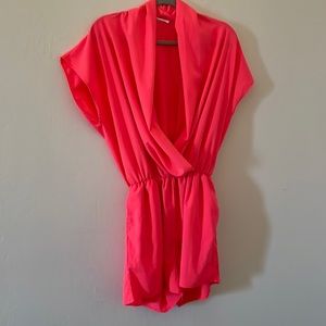 Bibi hot pink romper deep V size Large